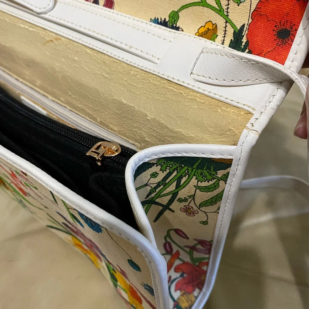 Gucci EUC Large Vintage Flora Shoulder Bag COA Floral Print Canvas - Picture 14 of 16